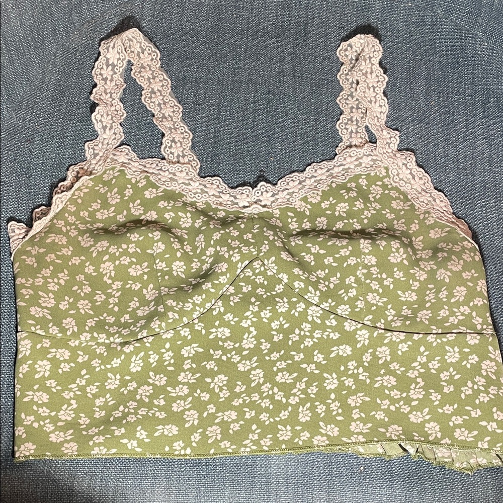 ROMWE Olive Floral Lace Camisole